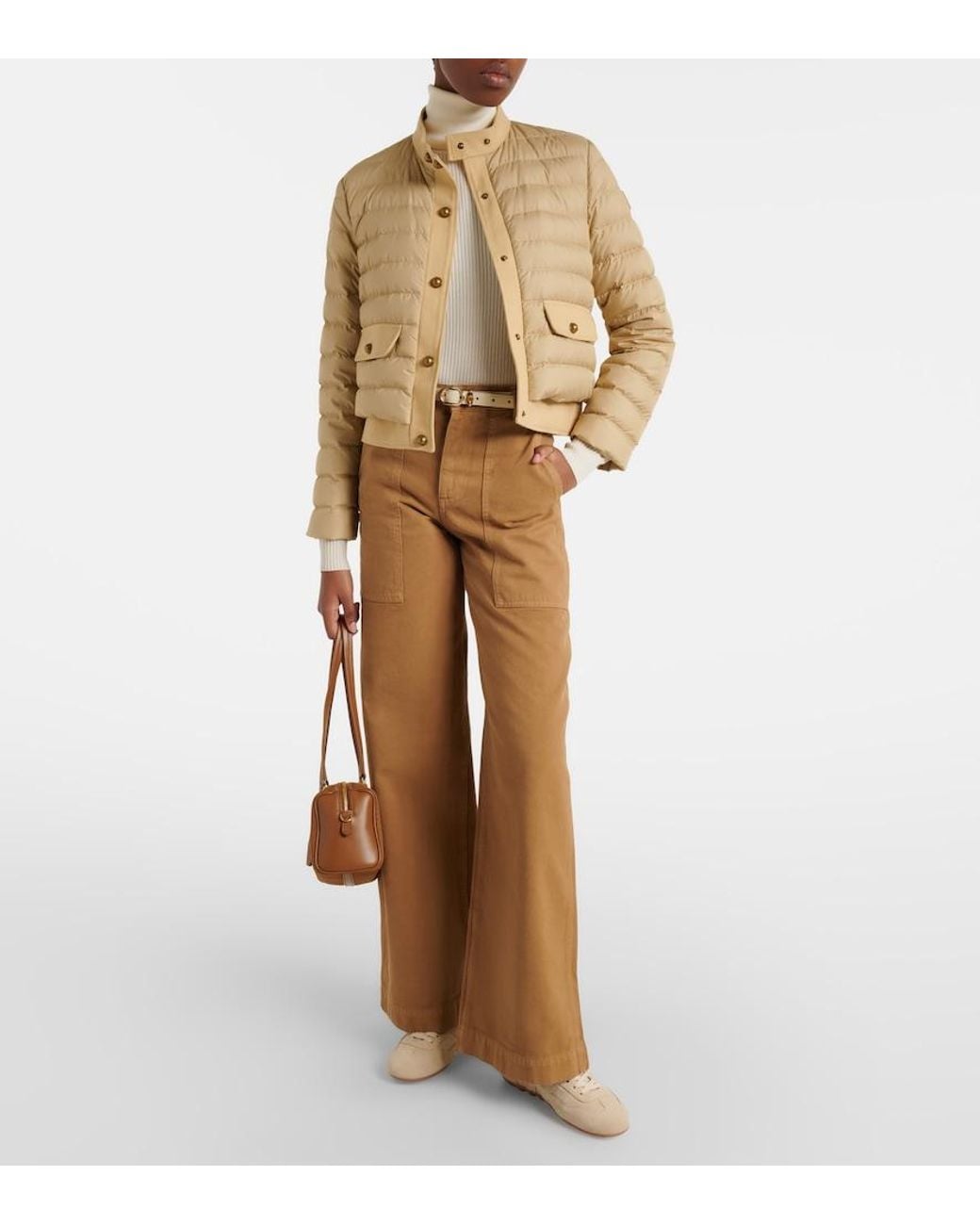 Moncler Natural High-Rise Wide-Leg Pants