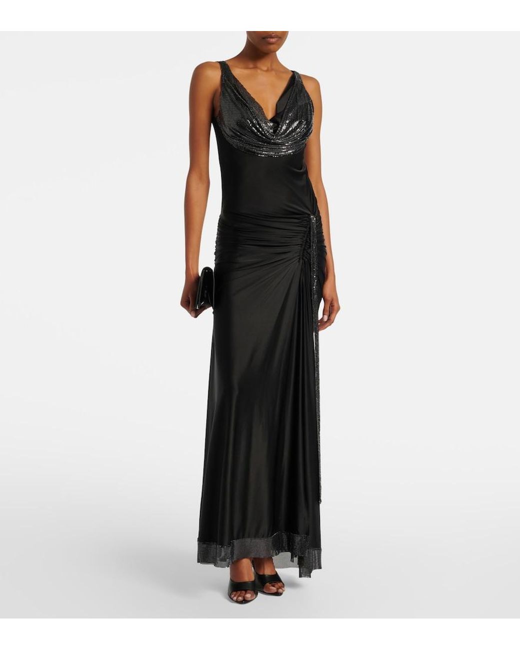 Rabanne Black Embellished Jersey Gown