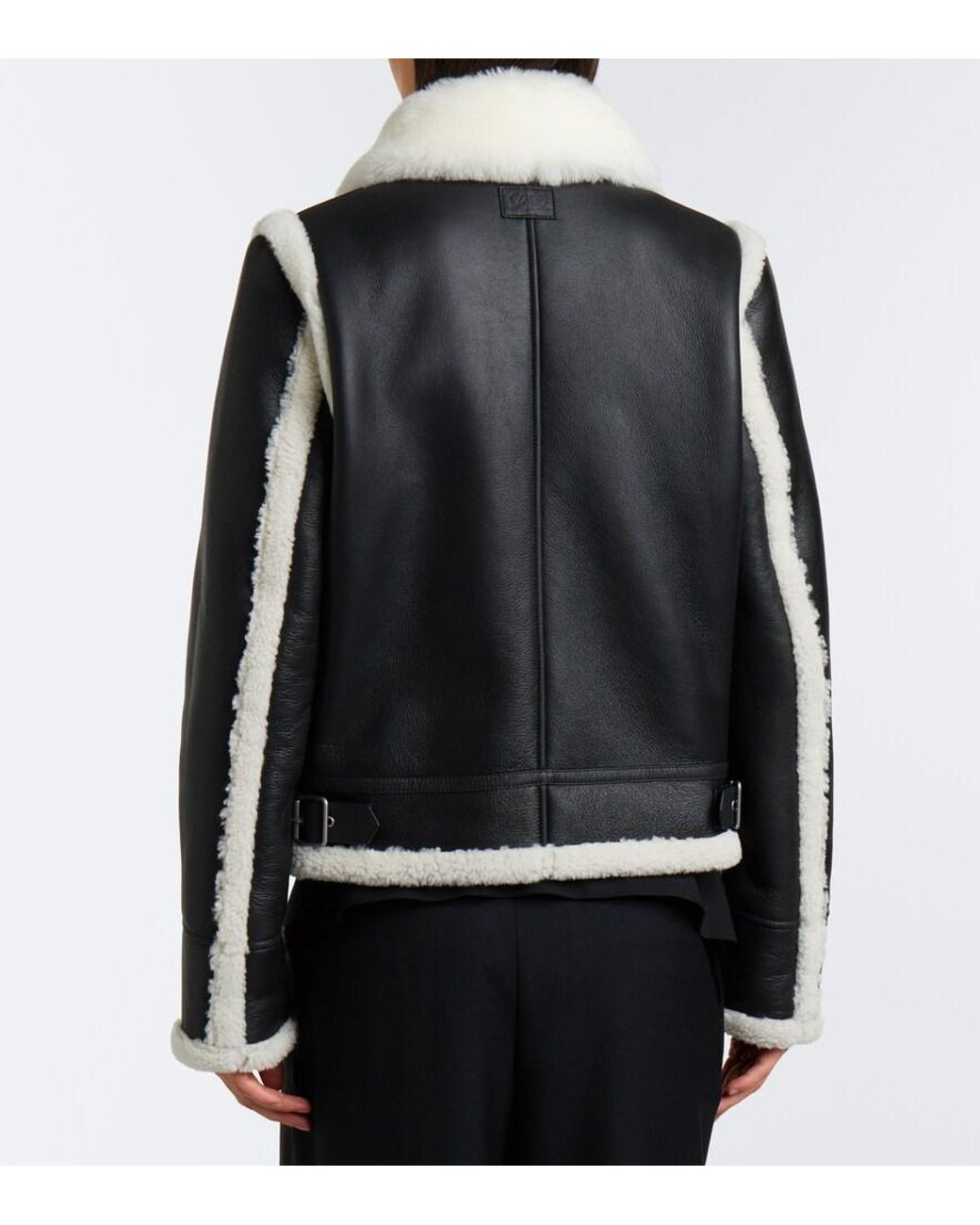 Loewe Black Shearling-Trimmed Leather Jacket