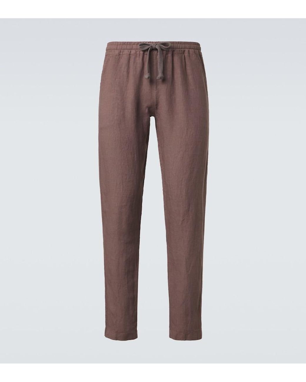 Fedeli Brown Linen Straight Pants for men