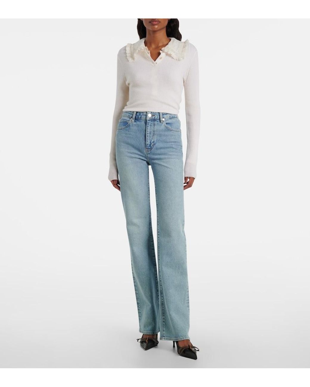 FRAME Blue Arrow High-Rise Bootcut Jeans