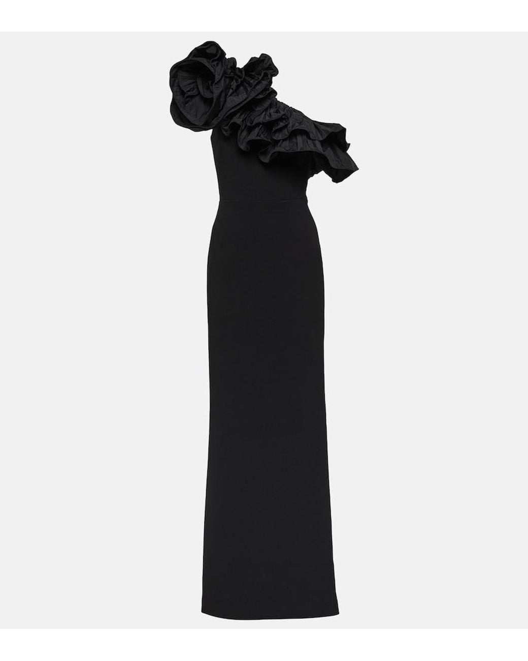 Rebecca Vallance Black Chloe One-shoulder Taffeta-trimmed Stretch-crepe Gown