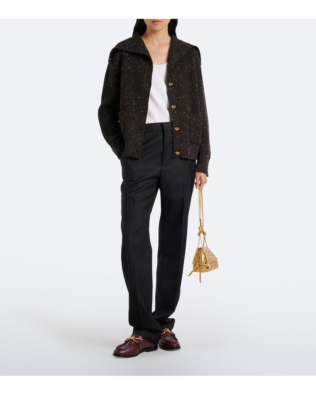 Bottega Veneta Concert Intrecciato Metallic Leather Pouch