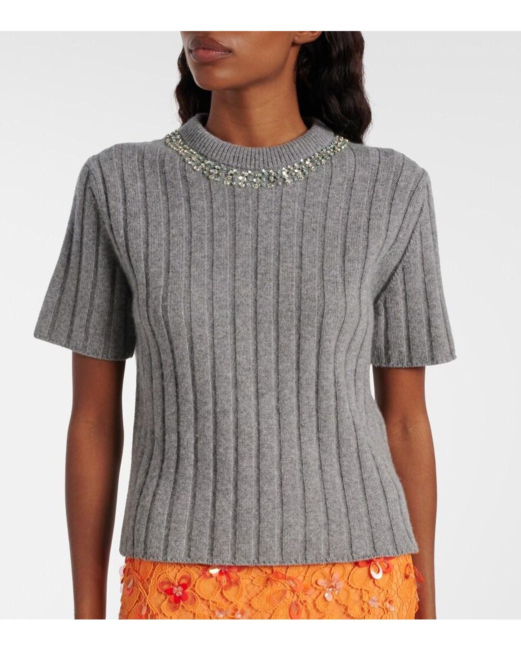 Gucci Gray Embellished Wool And Cashmere Sweater