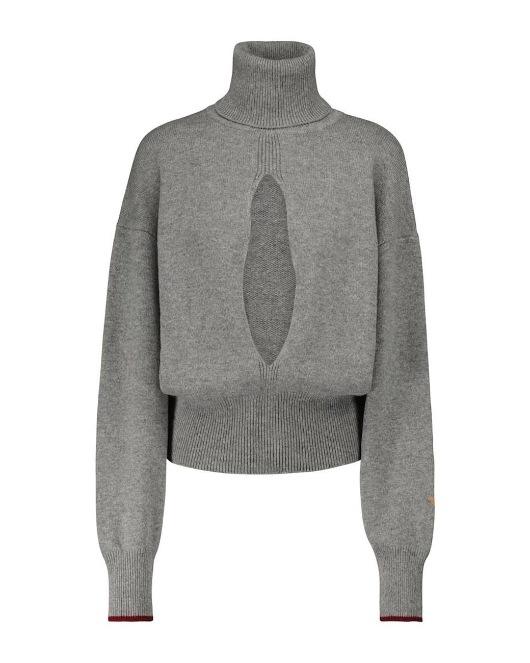 Victoria Beckham Gray Cutout Cashmere-Blend Knit Sweater