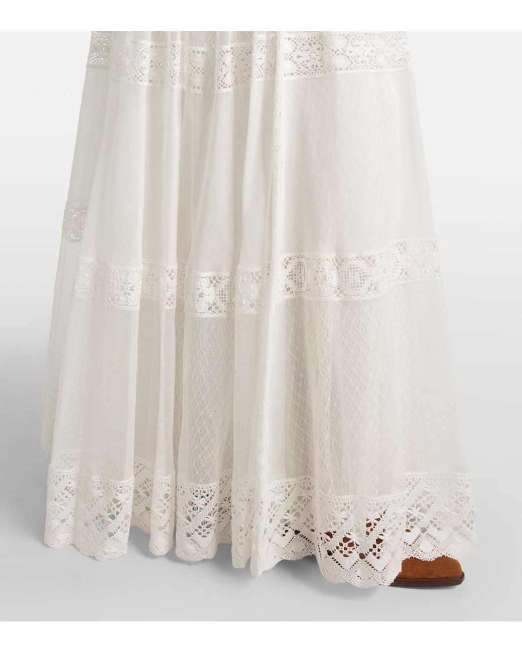 Ralph Lauren White Malti Cotton And Silk Maxi Skirt