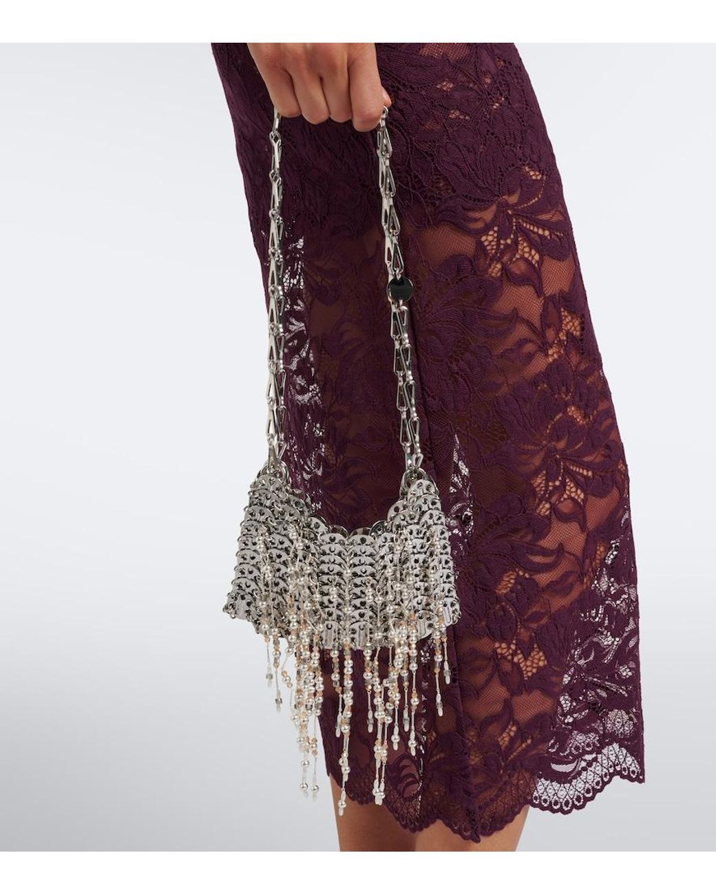 Rabanne White 1969 Nano Embellished Fringed Shoulder Bag