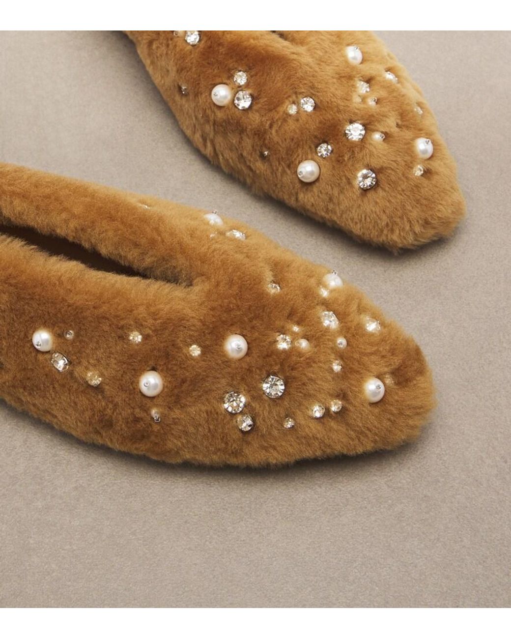 Jimmy Choo Brown Margot Embellished Shearling Ballet Flats