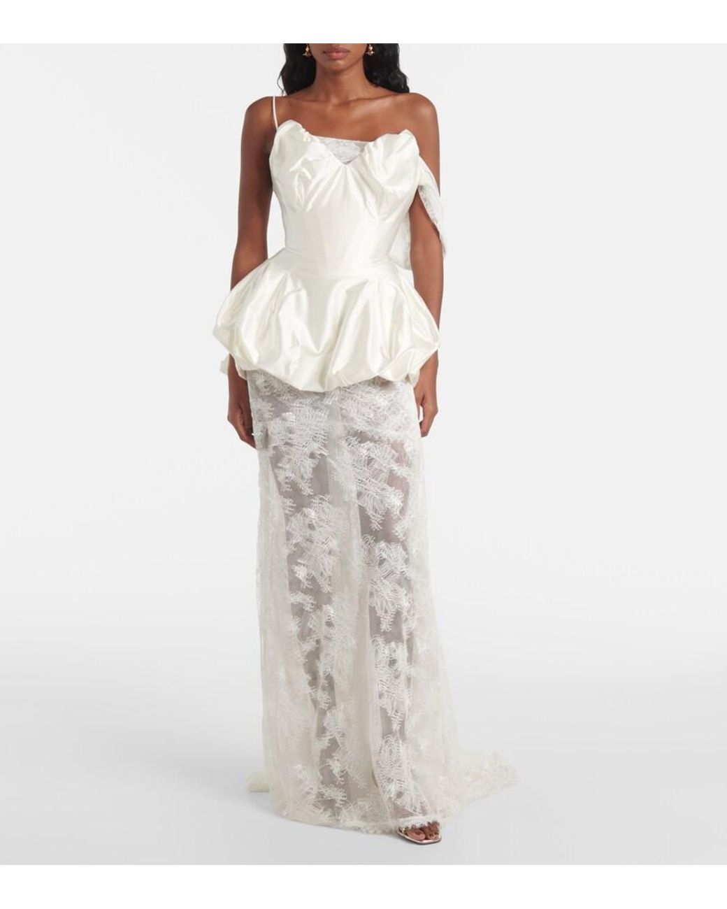 Vivienne Westwood White Raven Strapless Gathered Satin Bustier Top
