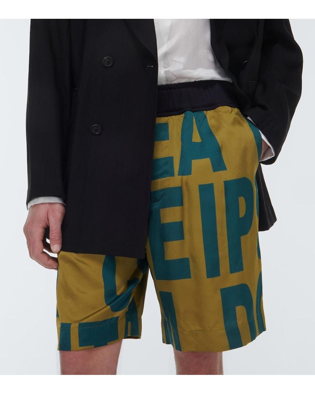 Dries Van Noten Blue Printed Mid-Rise Jersey Shorts for men