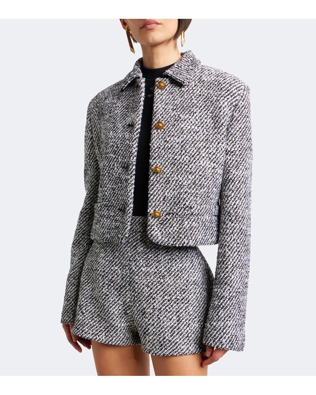 Versace Gray Wool-Blend Boucle Jacket