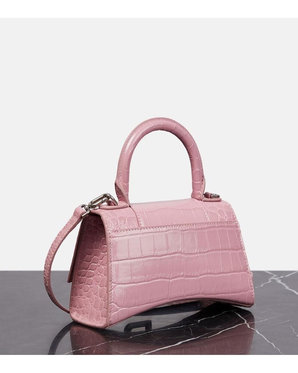 Balenciaga Pink Hourglass Small Croc-Effect Tote Bag