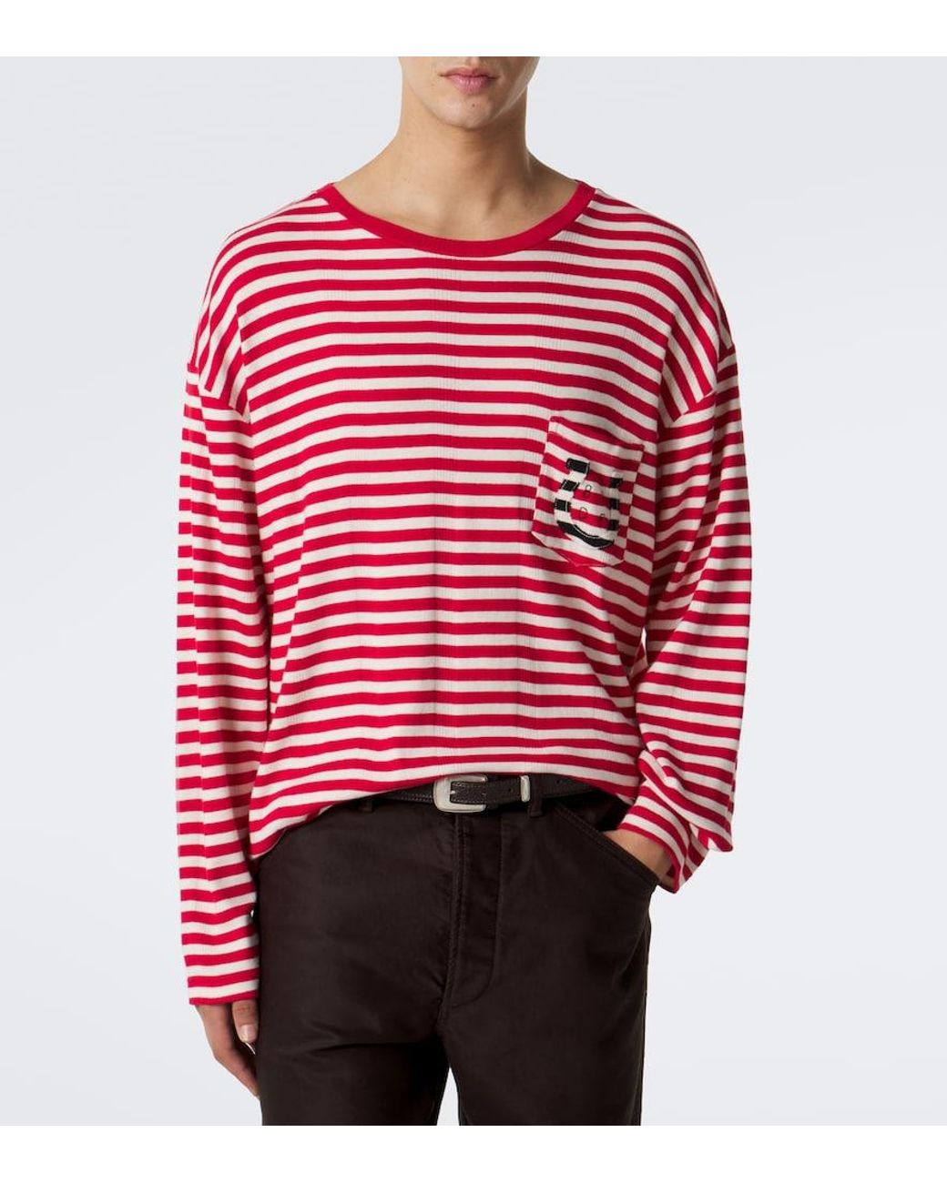 Bode Red Horseshoe Striped Cotton Jersey T-Shirt for men
