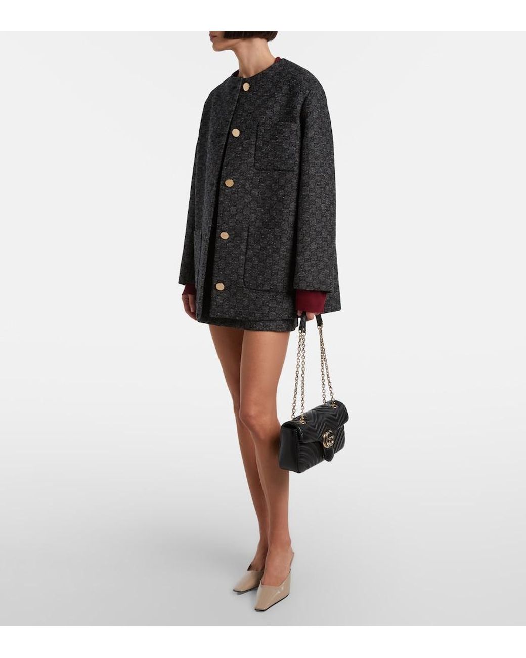 Gucci Black Gg Marmont Medium Leather Shoulder Bag