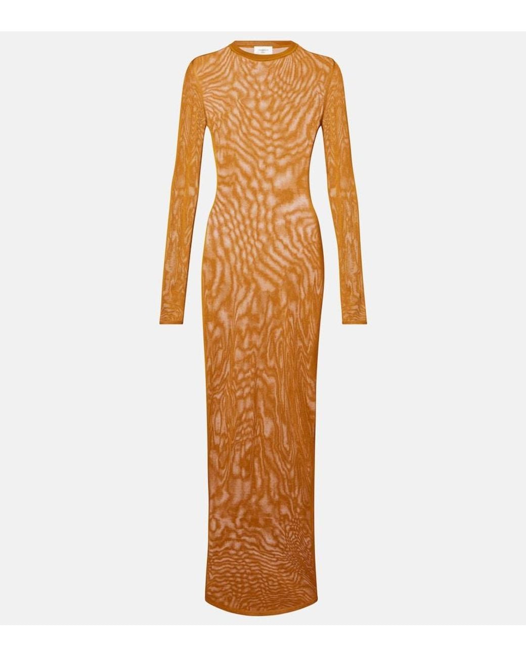 Saint Laurent Orange Knitted Semi-Sheer Maxi Dress