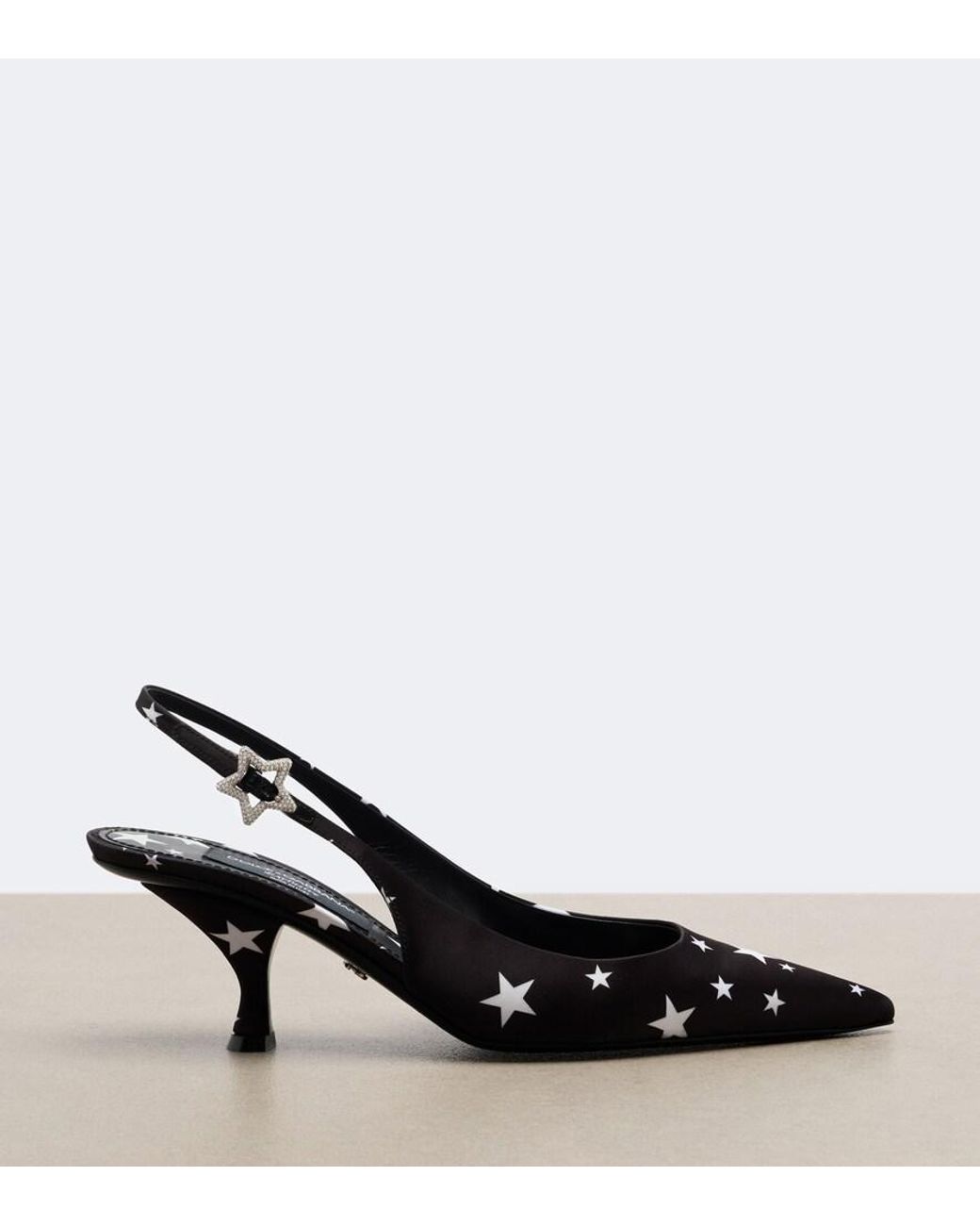Dolce & Gabbana Black Embellished Printed Satin Slingback Pumps
