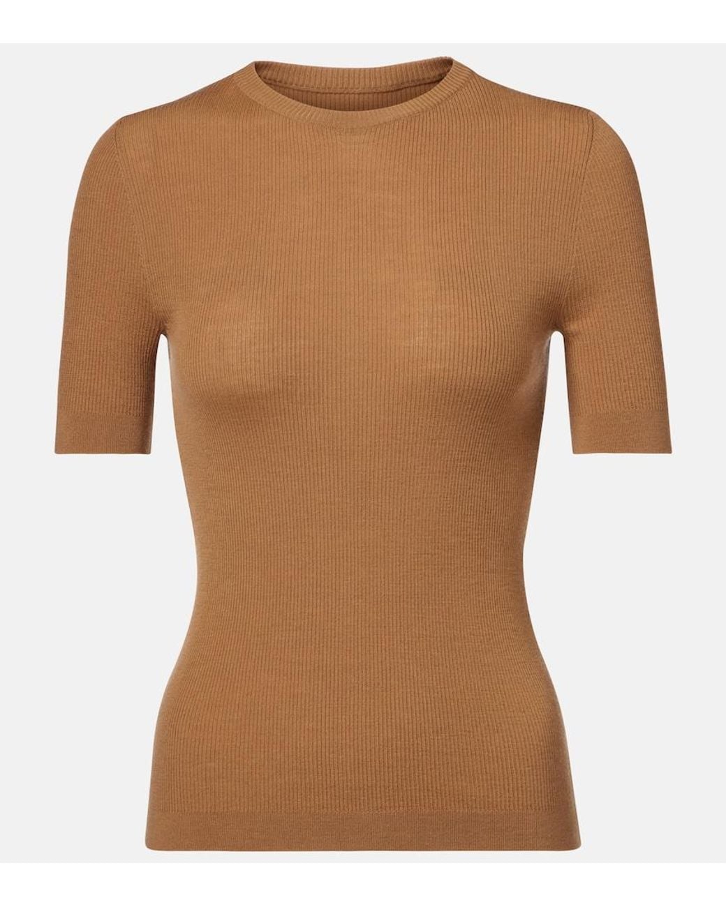 Khaite Brown Celina Ribbed-Knit Wool-Blend Top