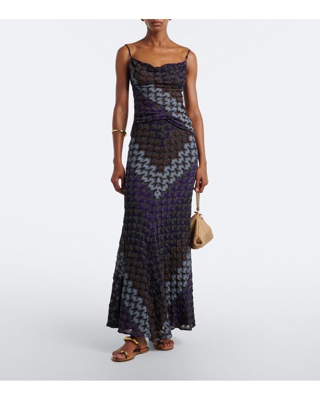Missoni Blue Knitted Lame Maxi Skirt