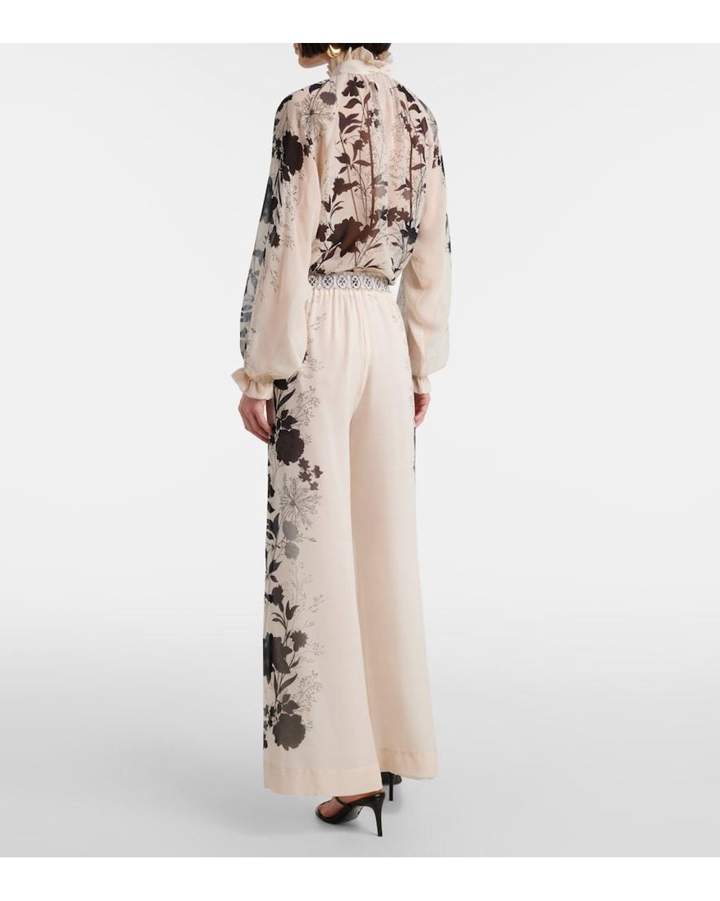LaDoubleJ Natural Printed Silk Palazzo Pants