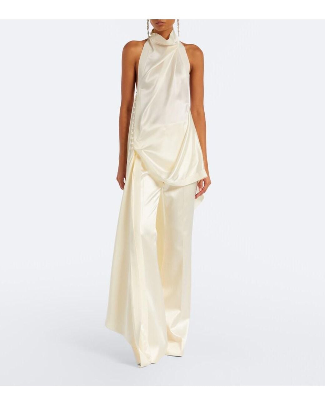 Danielle Frankel White Bridal Daulton Wool And Silk Flared Pants