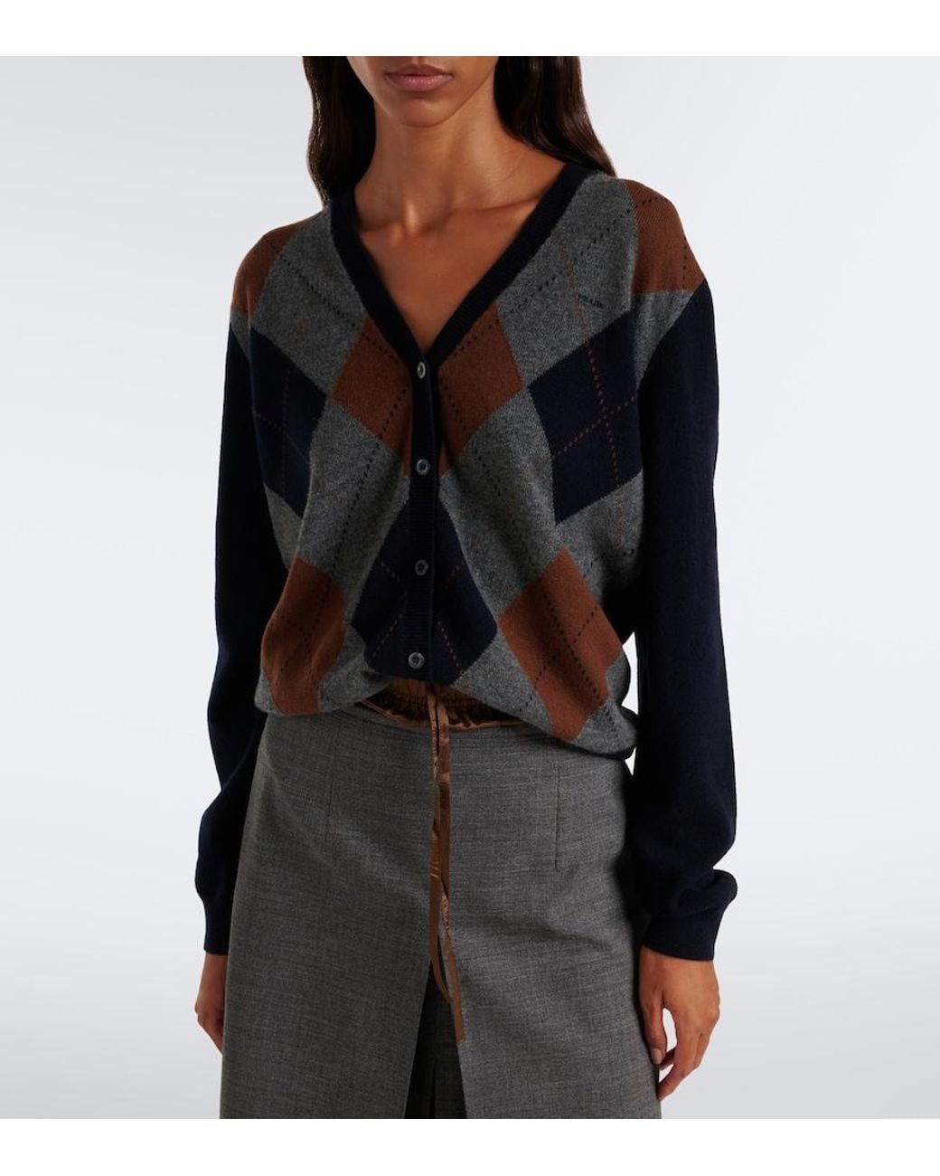 Prada Blue Argyle Cashmere Cardigan
