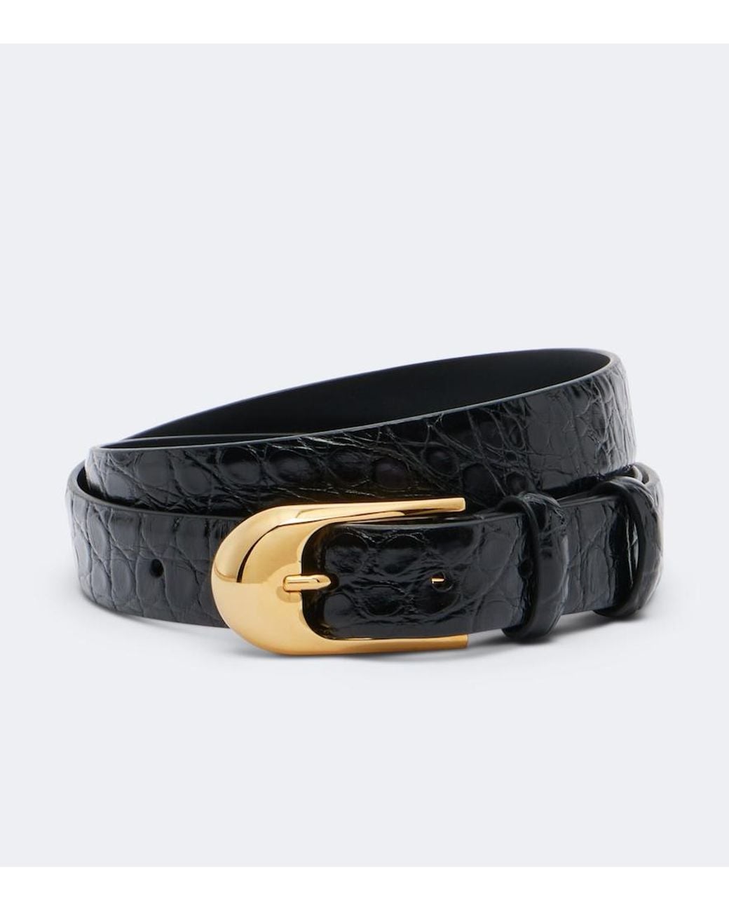 Khaite Black Dome Croc-Effect Patent Leather Belt