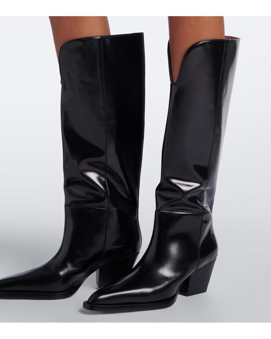 Paris Texas Black Jane Leather Knee-High Boots