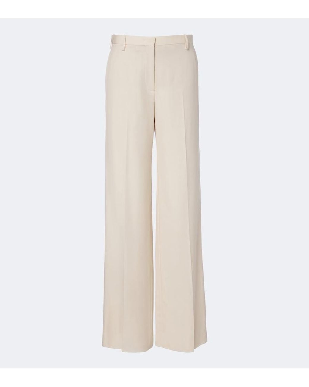 Fendi Natural Wool Grain De Poudre Wide-Leg Pants