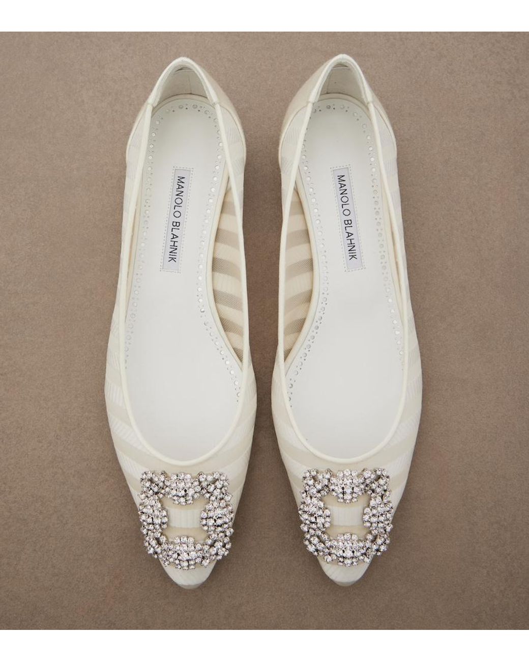 Manolo Blahnik White Hangisi Embellished Organza Ballet Flats