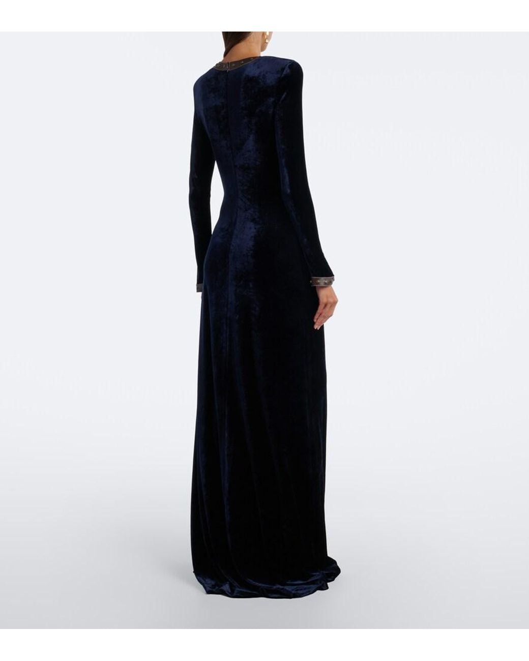 Ralph Lauren Black Nancie Leather-Trimmed Velour Gown