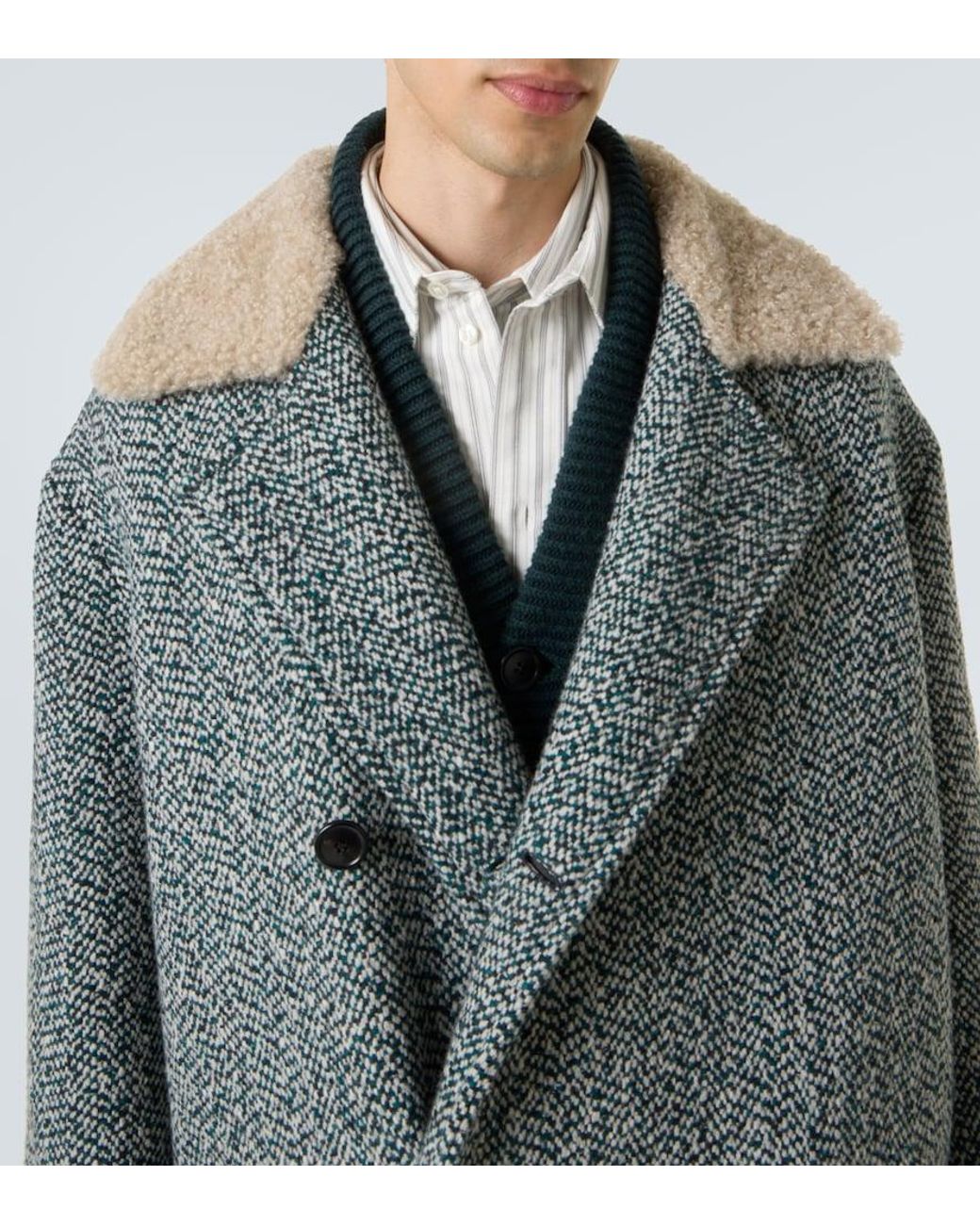Zegna Gray Herringbone Wool And Cashmere Coat for men