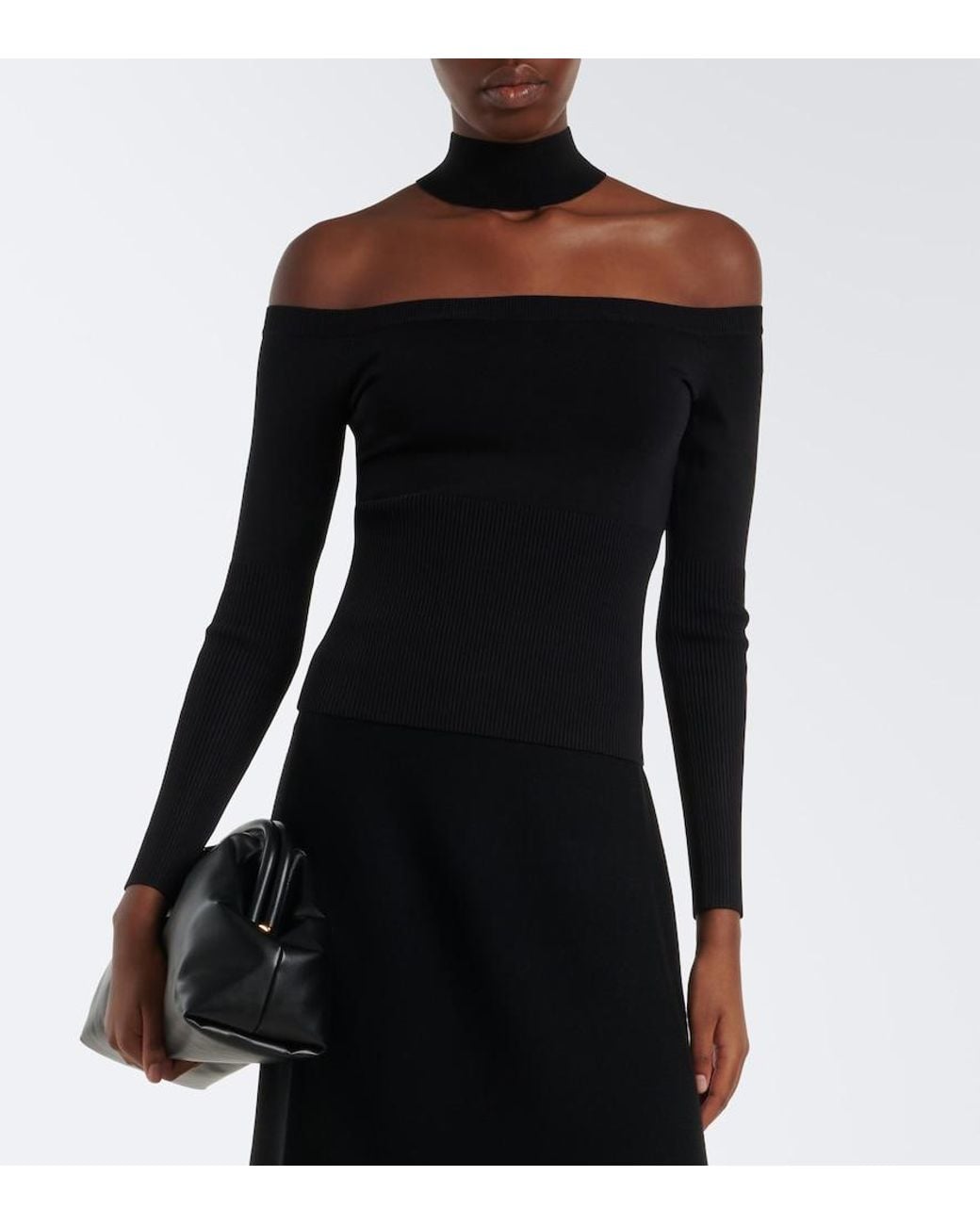 Jonathan Simkhai Black Lila Off-Shoulder Ribbed-Knit Top
