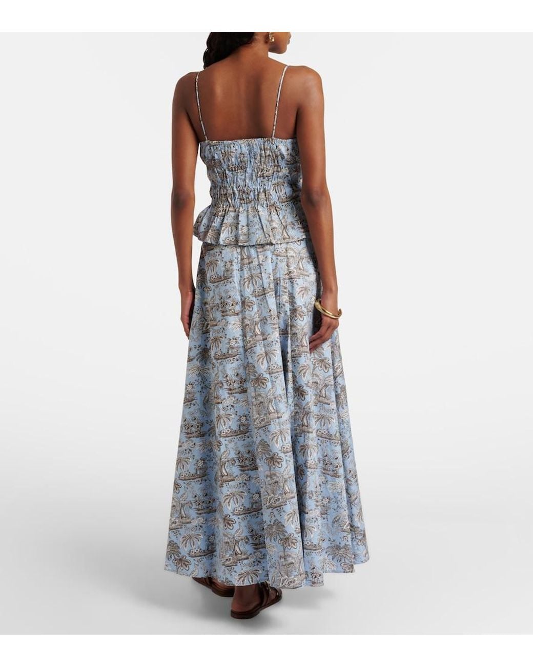 Staud Blue Floral Cotton Midi Skirt