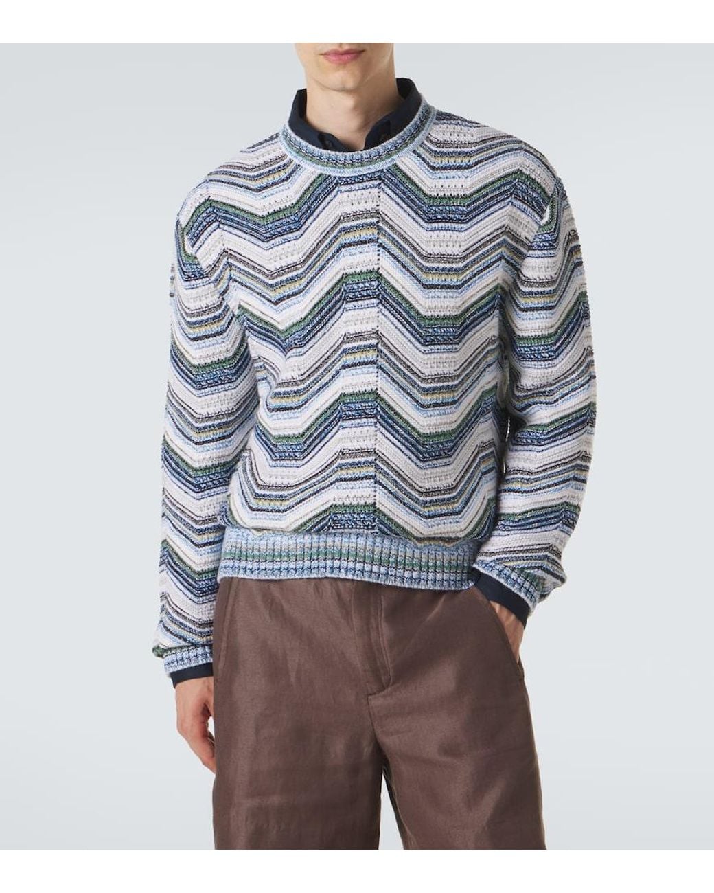 Missoni Blue Wave Wool And Cotton-Blend Sweater for men