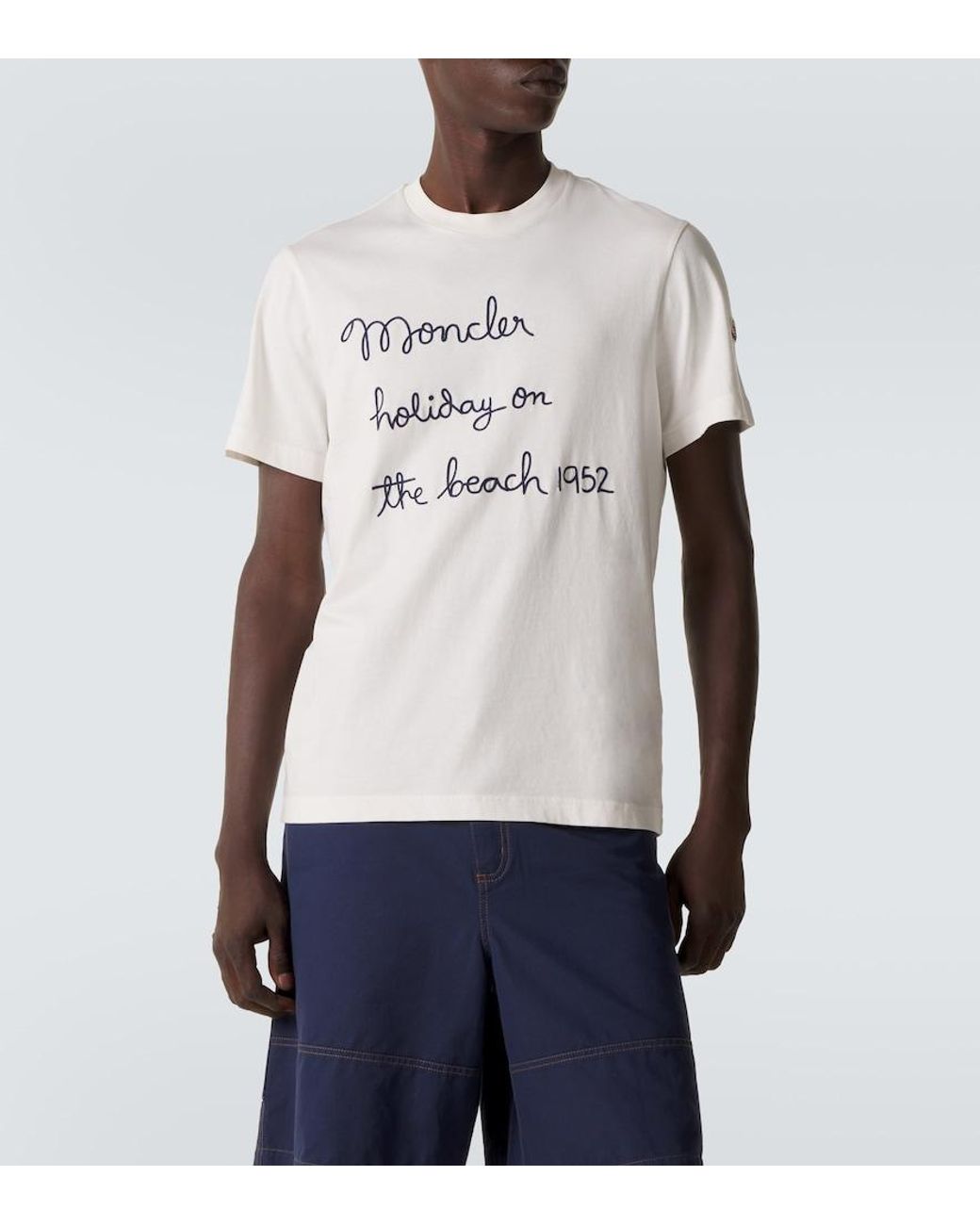 Moncler Natural Embroidered Cotton Jersey T-Shirt for men