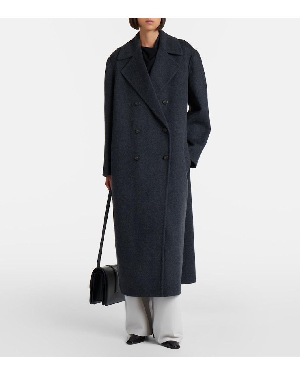 Vince Black Double-Breasted Wool-Blend Coat
