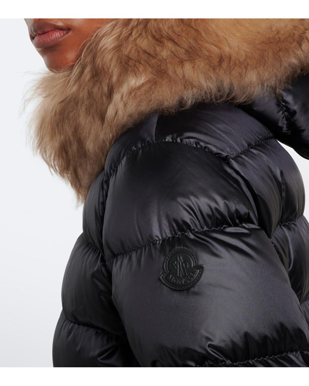 Moncler Black Leersies Shearling-Trimmed Down Coat