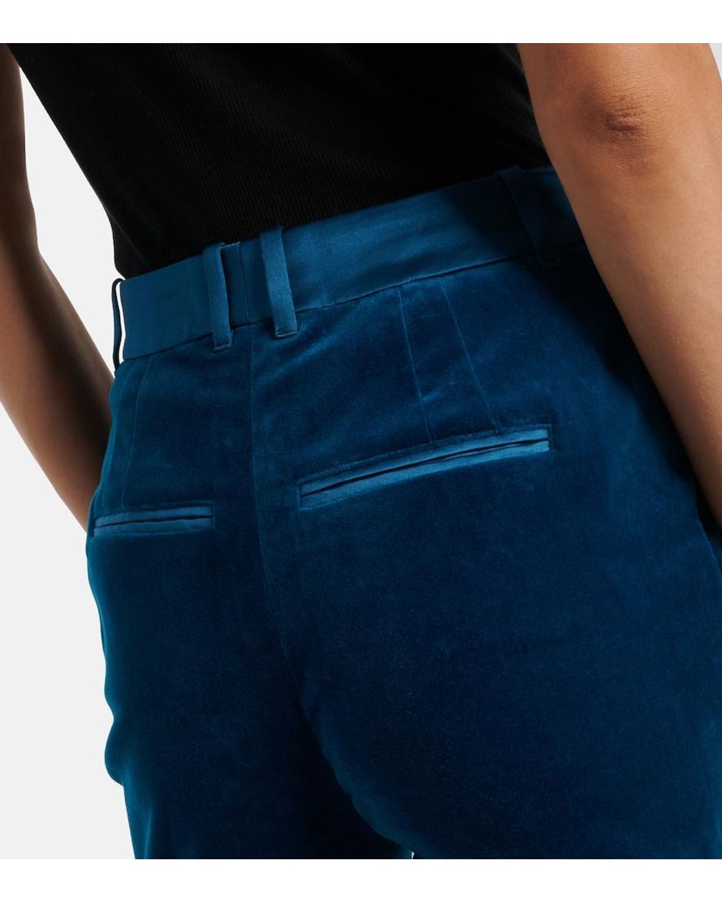 Rabanne Blue Cotton-Blend Velvet Flared Pants