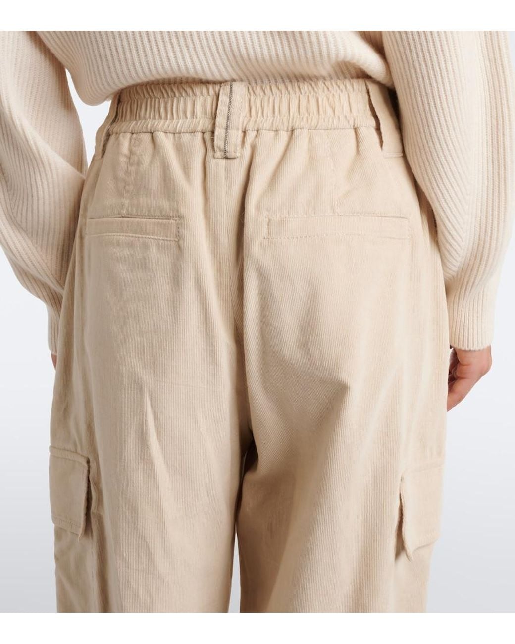 Brunello Cucinelli Natural Monili Cotton-Blend Corduroy Wide-Leg Pants
