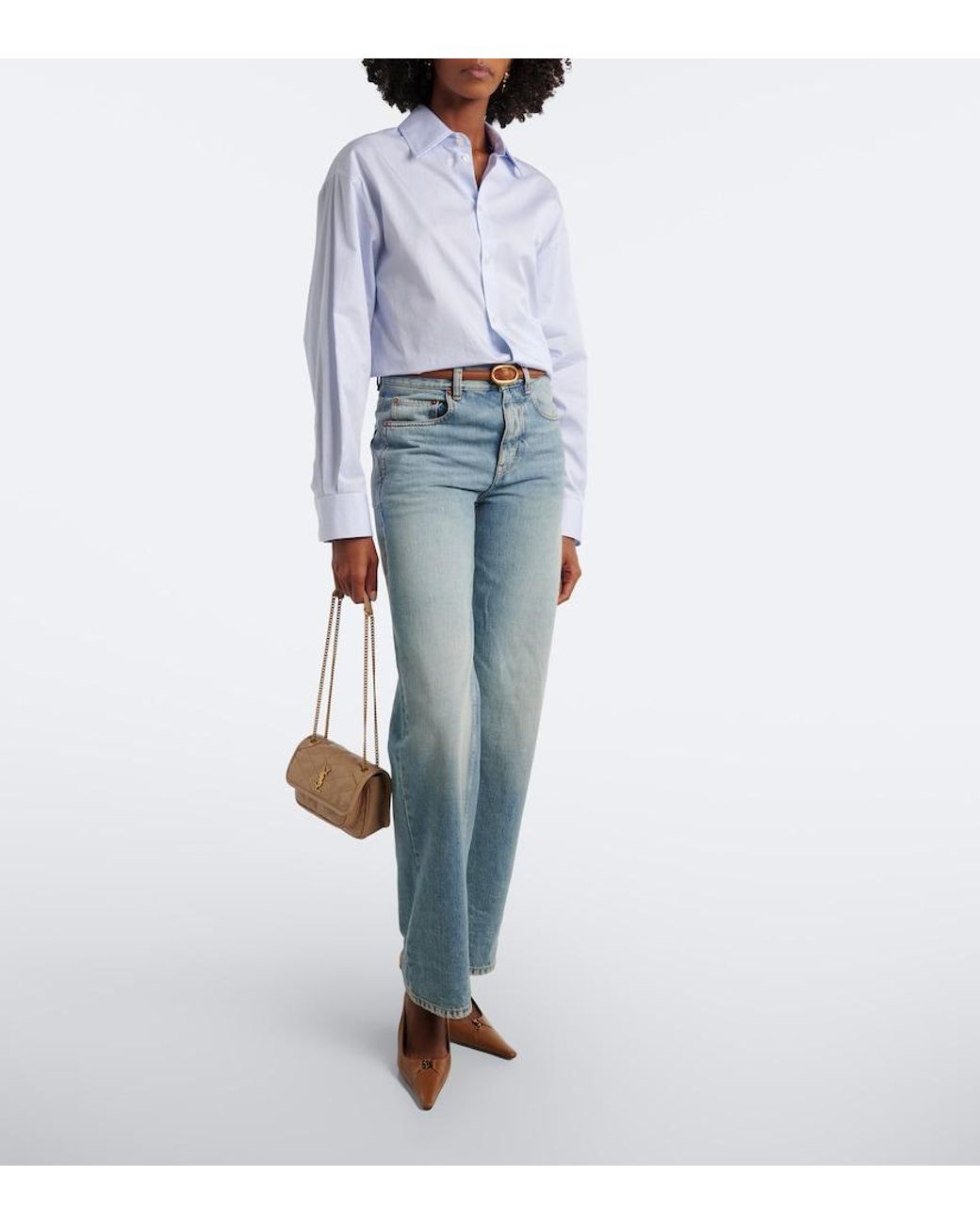 Saint Laurent Natural Niki Mini Leather Shoulder Bag