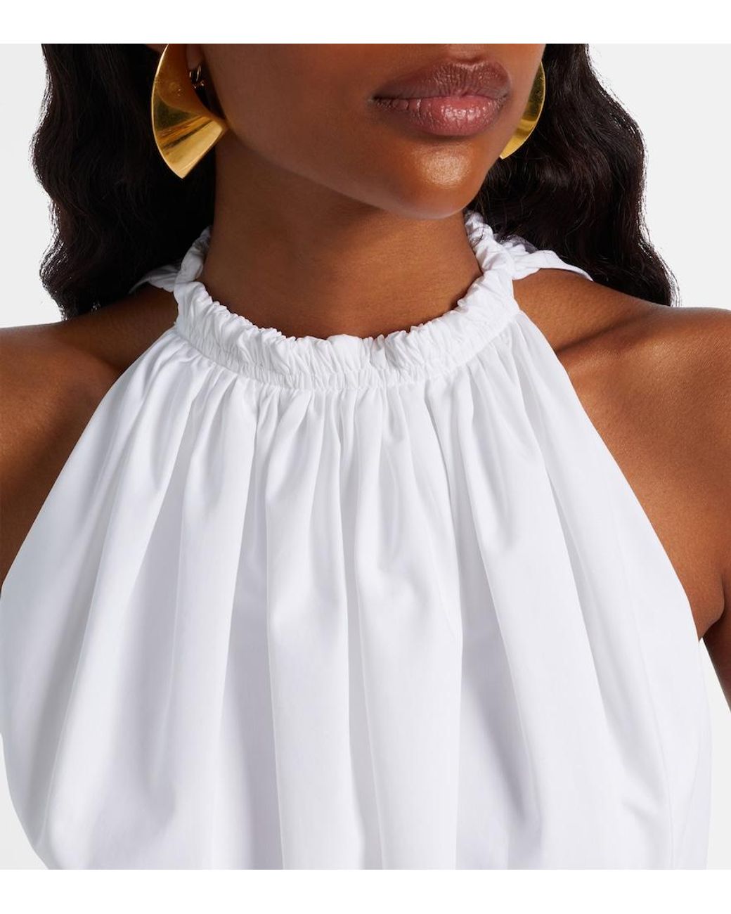 Balmain White Ruched Cotton Poplin Minidress