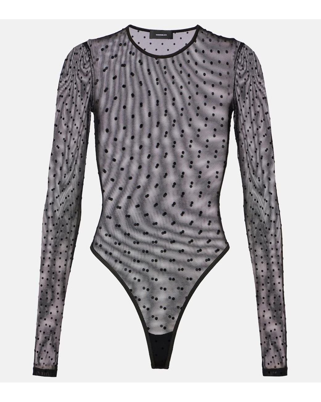 Wardrobe NYC Gray Polka-Dot Sheer Mesh Bodysuit
