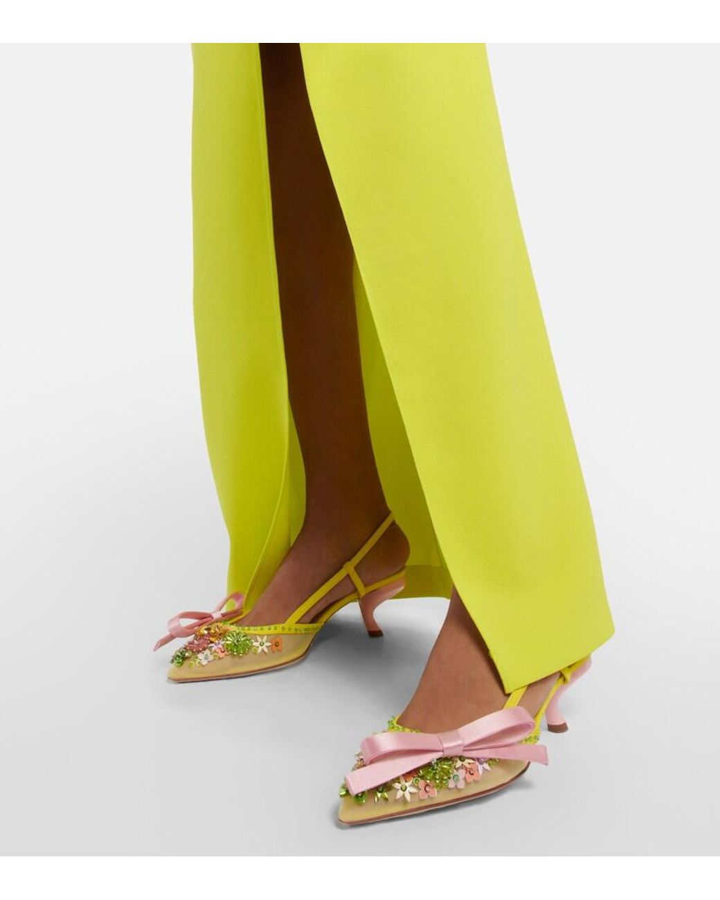 Roger Vivier Yellow 'virgule Flower Bow' Silngback Décolleté