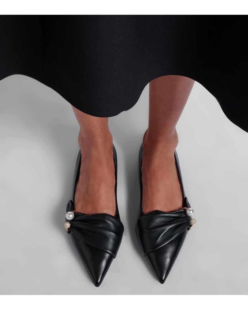 Jimmy Choo Black Rafi Embellished Leather Ballet Flats