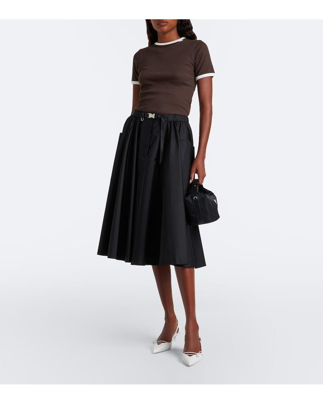 Prada Brown Ribbed-Knit Cotton T-Shirt