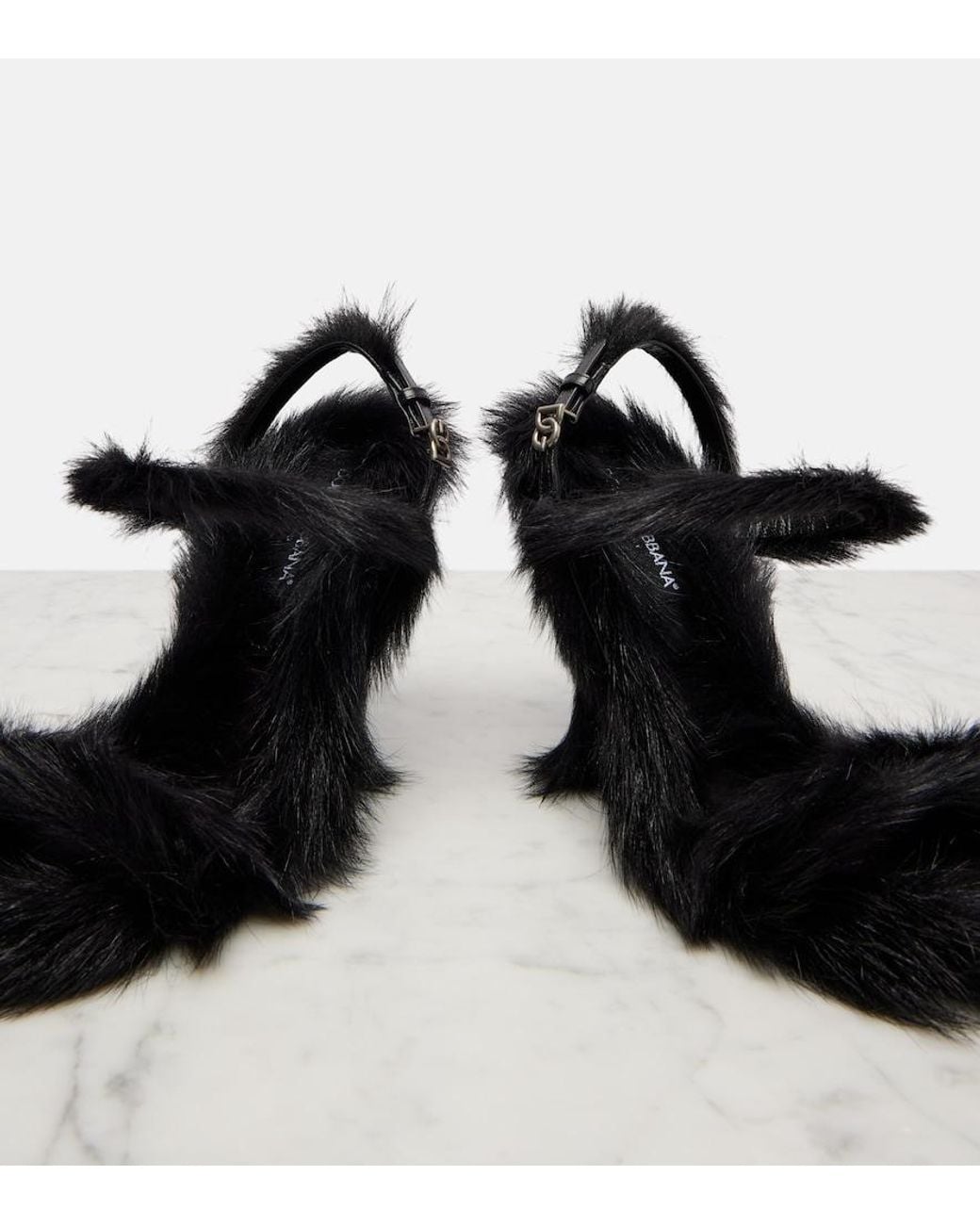 Dolce & Gabbana Black 105Mm Buckle Sandals With Fur Trim