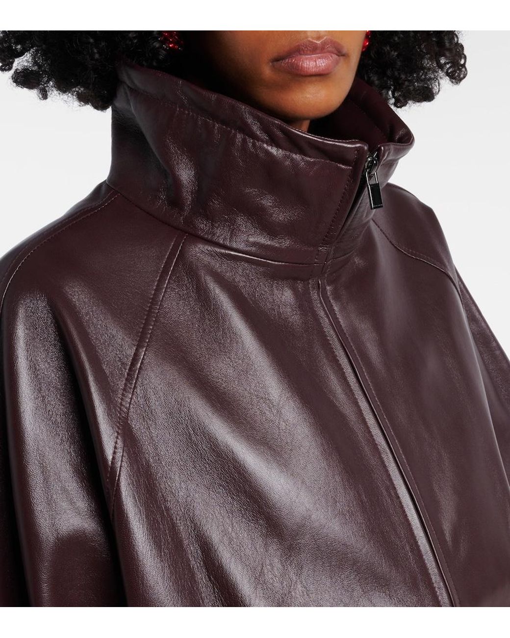 Magda Butrym Brown Oversized Leather Bomber Jacket