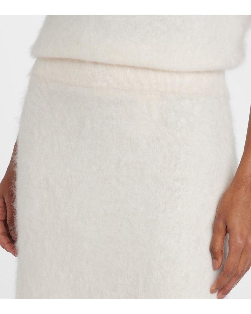Lisa Yang White Asta Brushed Cashmere Midi Skirt