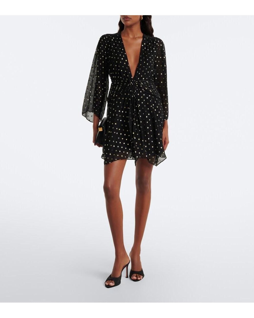 Rixo Black Clove Polka-Dot Chiffon Minidress