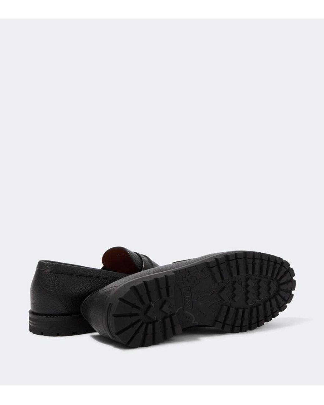 Zegna Black Pioggia Leather Loafers for men